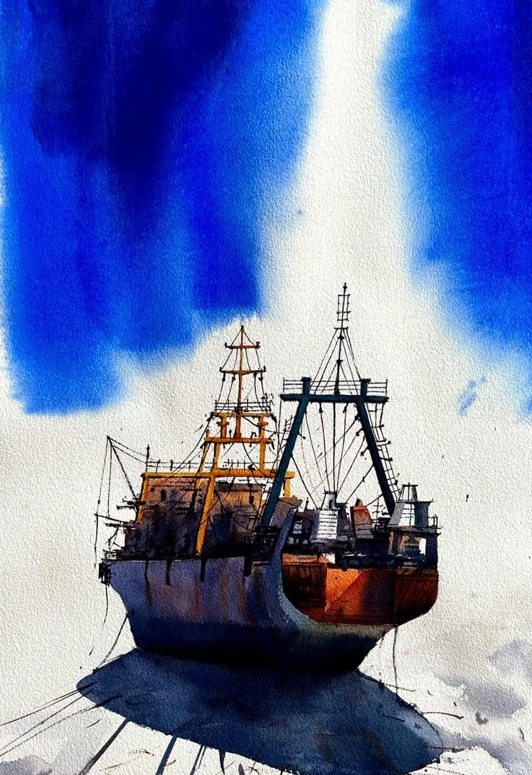 Mongla II — watercolour on paper by Rasedul Islam Riad